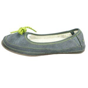 LL Bean Hearthside Gray Suede Shearling Lined Cozy Moccasin Slippers Size 5 M